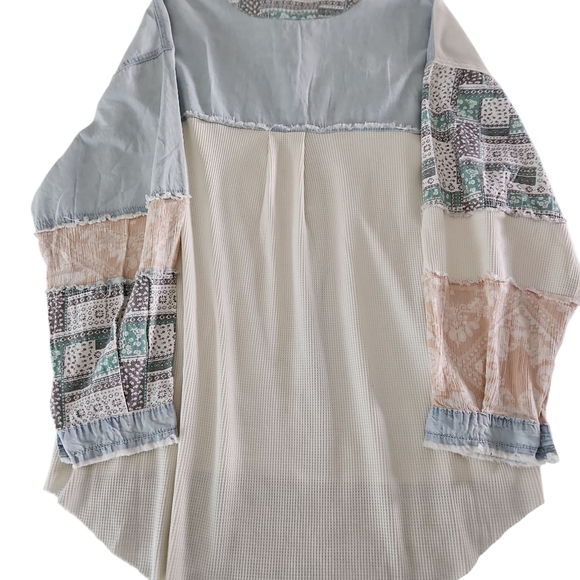 POL Patchwork Denim Shirt/Jacket Blue Ivory Sz L - Picture 3 of 12